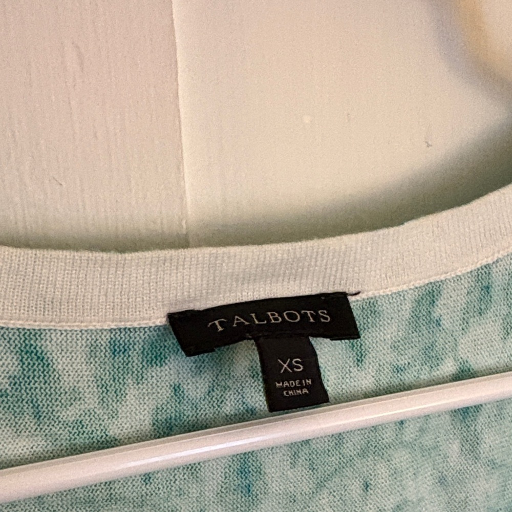 Talbots Turquoise Patterned Short Sleeve Top - Picture 2 of 6